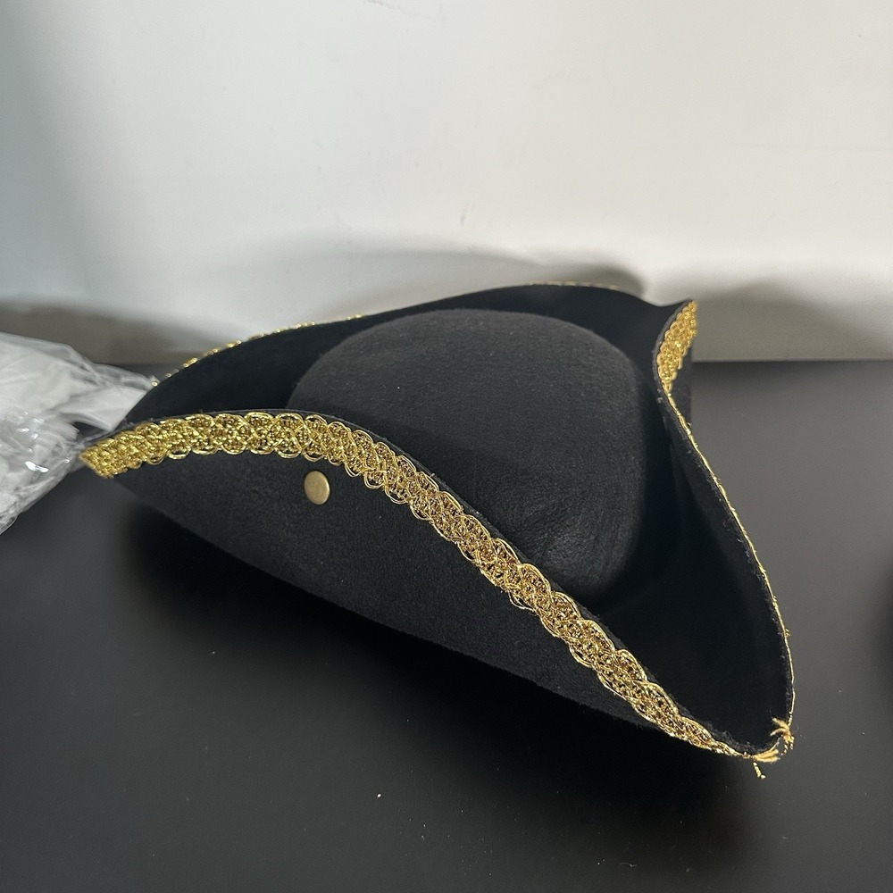 New Zhanmai Founding Fathers Colonial Costume Tricorn Hat White Wig Lace Cuffs - Picture 4 of 12